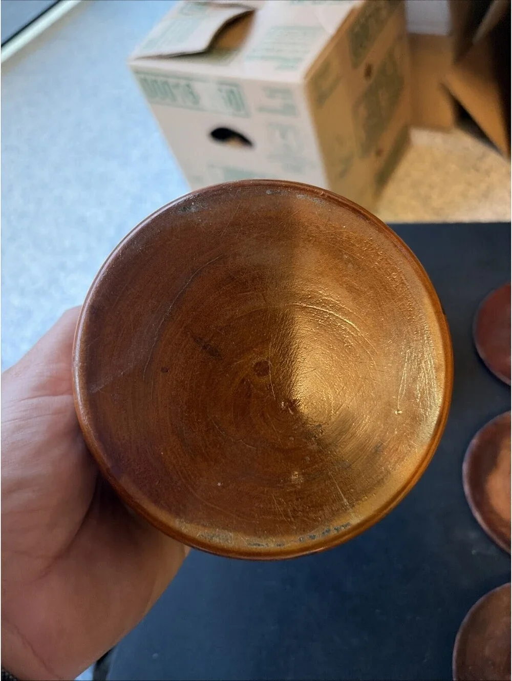 Vintage Wood Coasters set of 6 Round Box & Lid Hand Carved